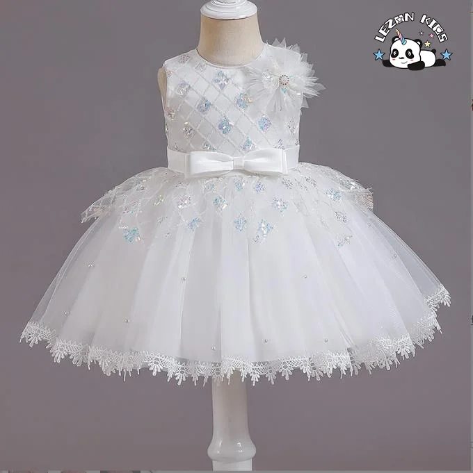 LEZONKIDS - 2023 Summer wholesale high quality girls clothing lace sleeveless girls sequin dresses